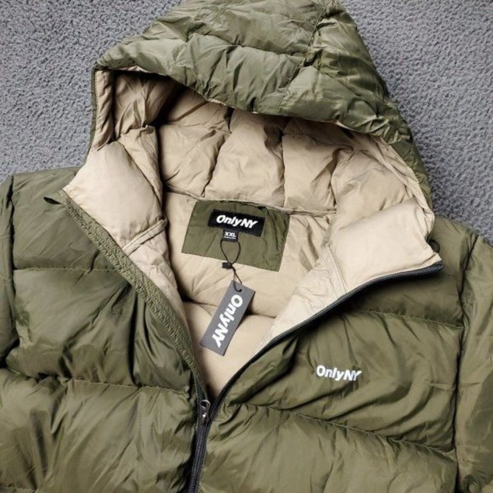 New ONLY NY Packable Snorkel Puffer Down Jacket Nylon Green Mens 2XL XXL